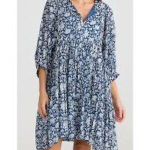 Talisman Wisteria Split A-Line V neck 3/4 sleeve MoonRiver Print Dress SM NWT